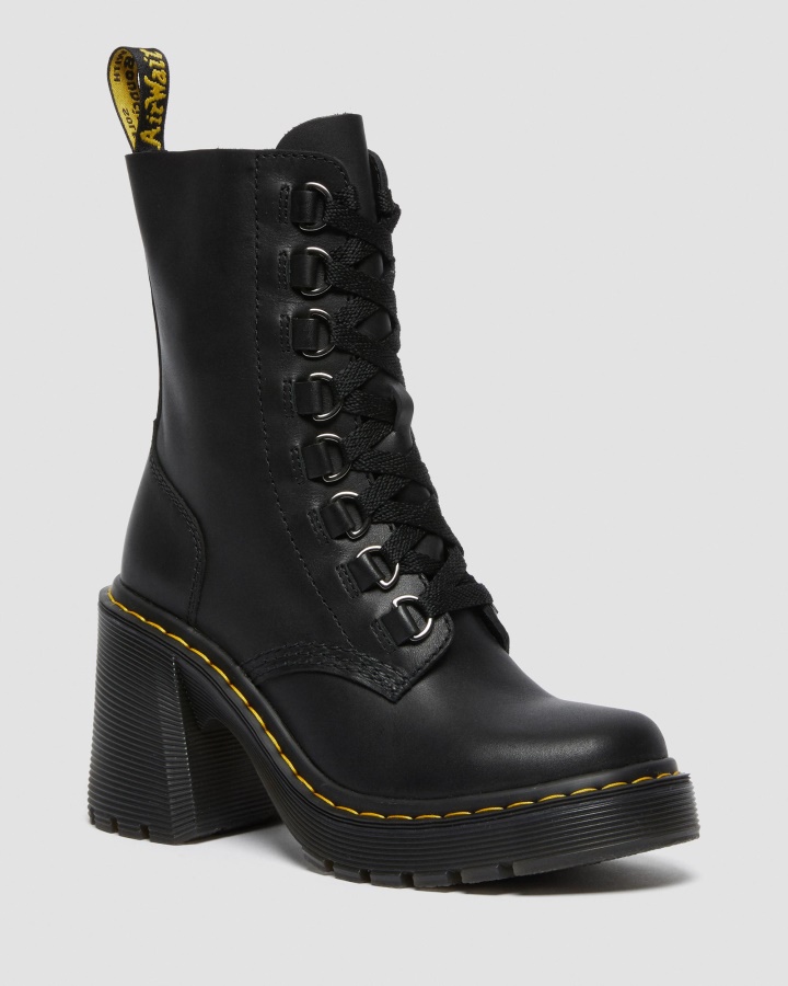 Cizme Chesney Piele Cu Toc Evazat Cu Siret Negru Sendal Dr.martens Romania