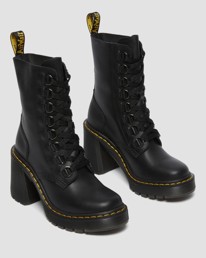Cizme Chesney Piele Cu Toc Evazat Cu Siret Negru Sendal Dr.martens Romania