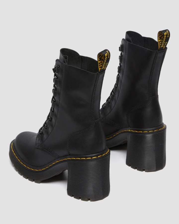 Cizme Chesney Piele Cu Toc Evazat Cu Siret Negru Sendal Dr.martens Romania