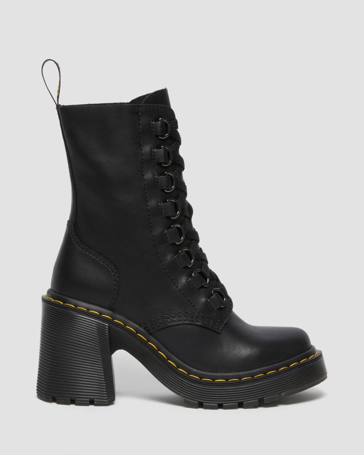 Cizme Chesney Piele Cu Toc Evazat Cu Siret Negru Sendal Dr.martens Romania