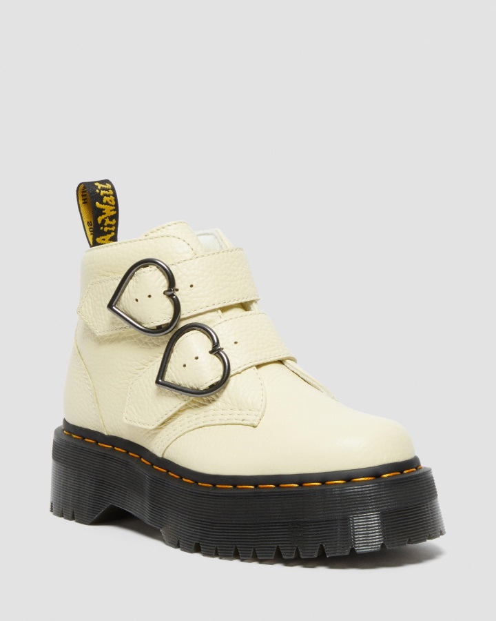 Cizme Cu Platforma Din Piele Nappa Frezata Crem Dr.martens Romania Devon Heart