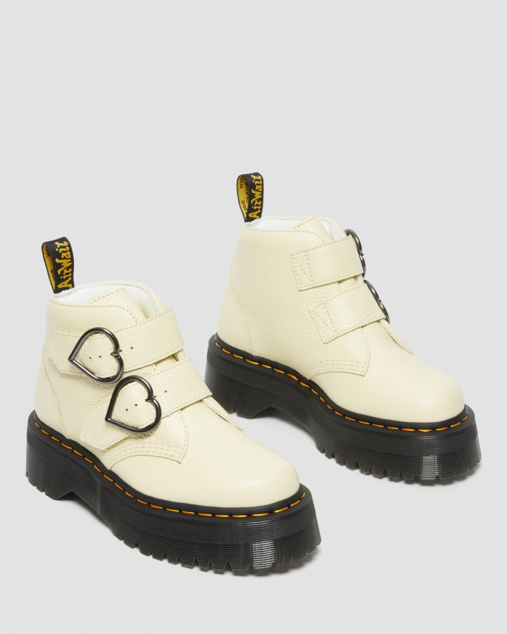 Cizme Cu Platforma Din Piele Nappa Frezata Crem Dr.martens Romania Devon Heart