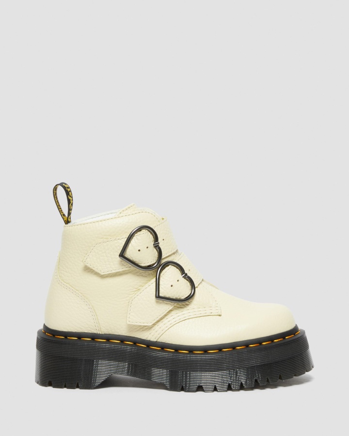 Cizme Cu Platforma Din Piele Nappa Frezata Crem Dr.martens Romania Devon Heart