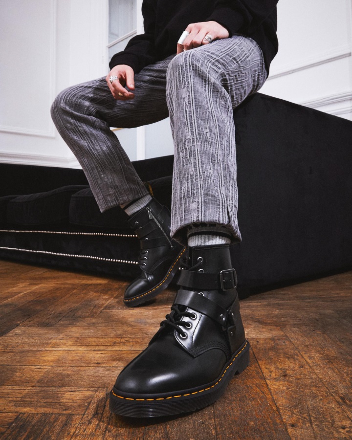 Cristofor Ham Piele Cizme Cu Siret Negru Lustruit Neted Dr.martens Romania