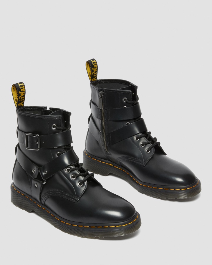 Cristofor Ham Piele Cizme Cu Siret Negru Lustruit Neted Dr.martens Romania