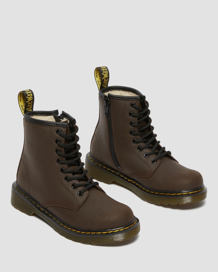 Cizme Cu șireturi Căptușite Cu Blană Artificială Junior 1460 Dr.martens Romania Maro închis Mohawk