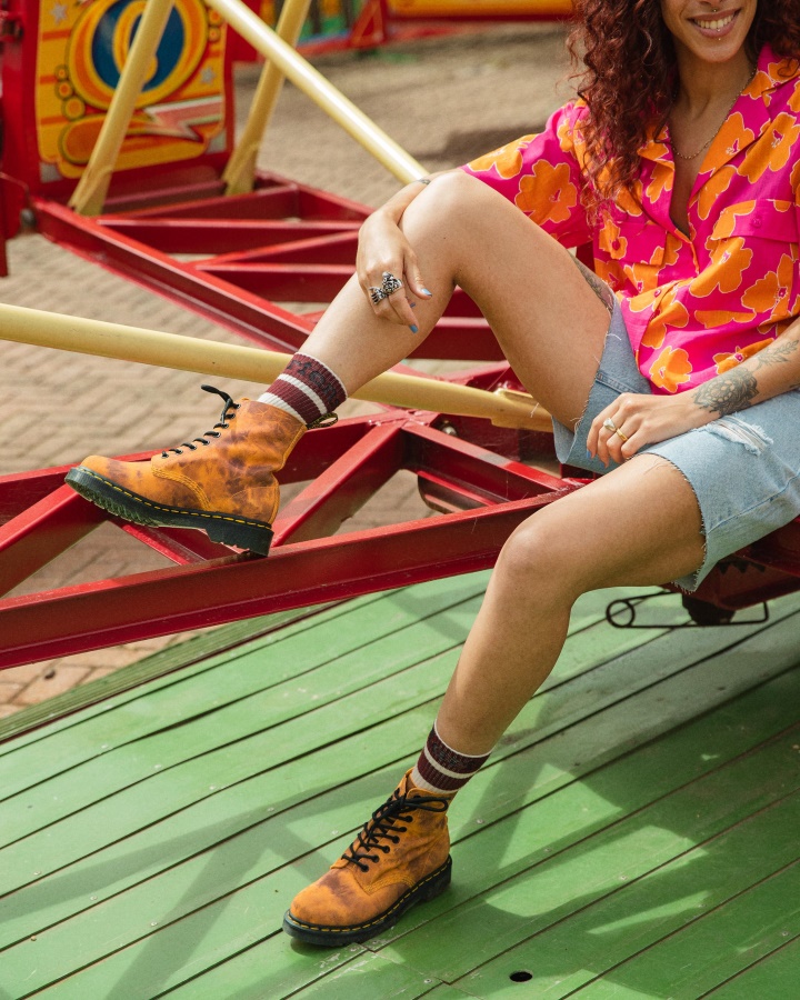 Dr.martens Romania Portocaliu 1460 Pascal Tie Dye Ghete Cu Siret Din Piele