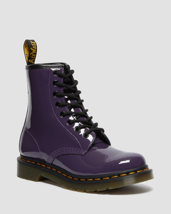 Dr.martens Romania Blackcurrant Patent Lamper 1460 Cizme De Dama Din Piele Lacuita Cu Siret