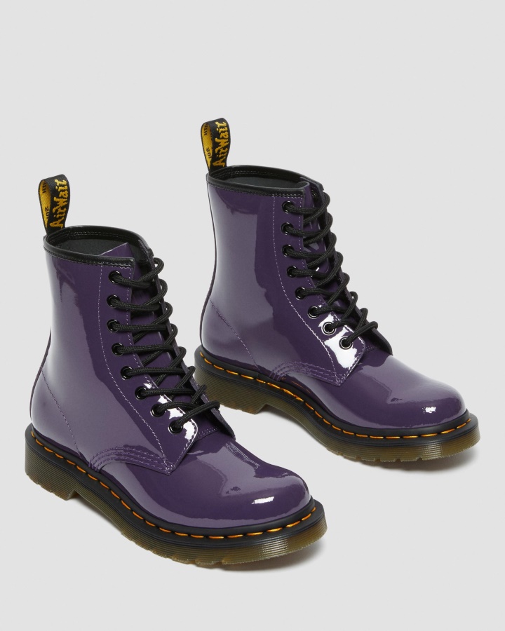 Dr.martens Romania Blackcurrant Patent Lamper 1460 Cizme De Dama Din Piele Lacuita Cu Siret