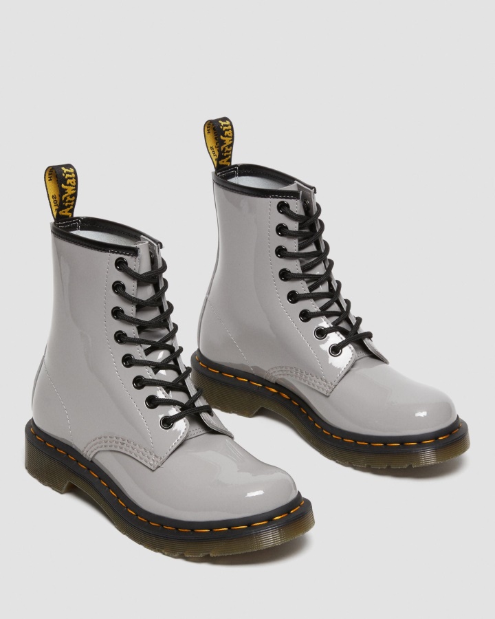 1460 Cizme De Dama Din Piele Lacuita Cu Siret Gri Lamper Dr.martens Romania