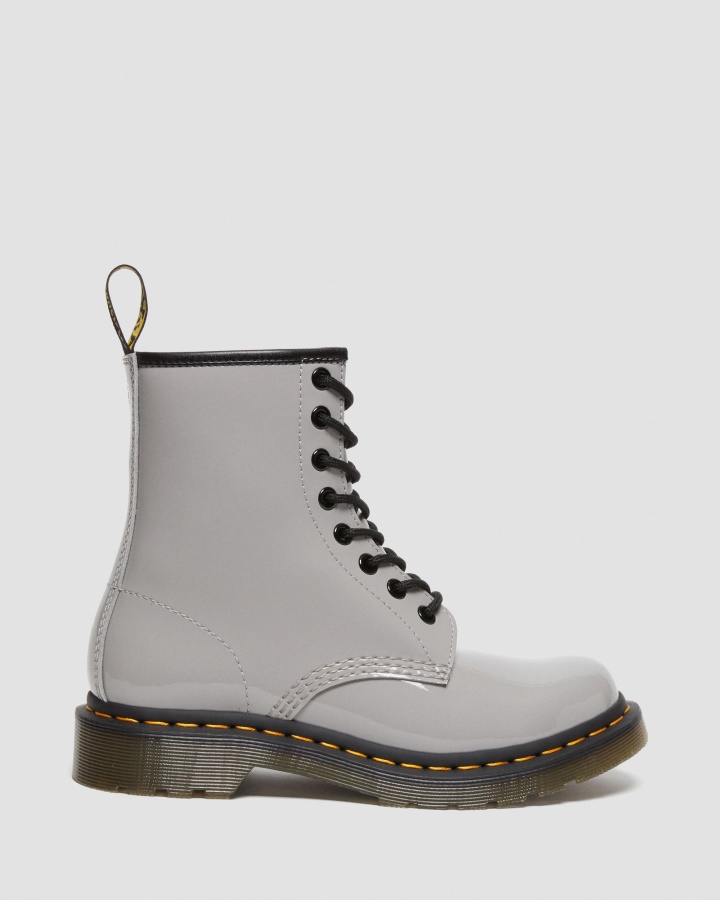 1460 Cizme De Dama Din Piele Lacuita Cu Siret Gri Lamper Dr.martens Romania