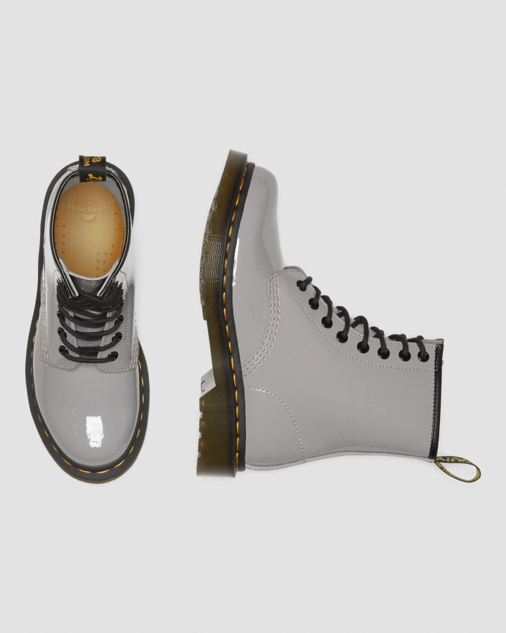 1460 Cizme De Dama Din Piele Lacuita Cu Siret Gri Lamper Dr.martens Romania