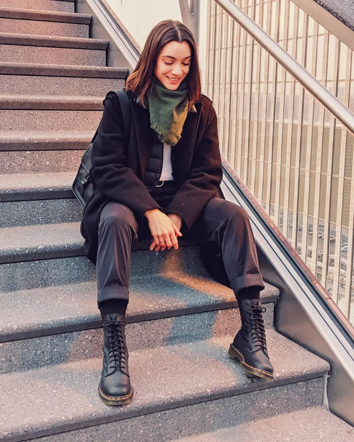 1490 Cizme Din Piele Virginia La Mijlocul Gambei Canada Dr.martens Romania Negru Virginia