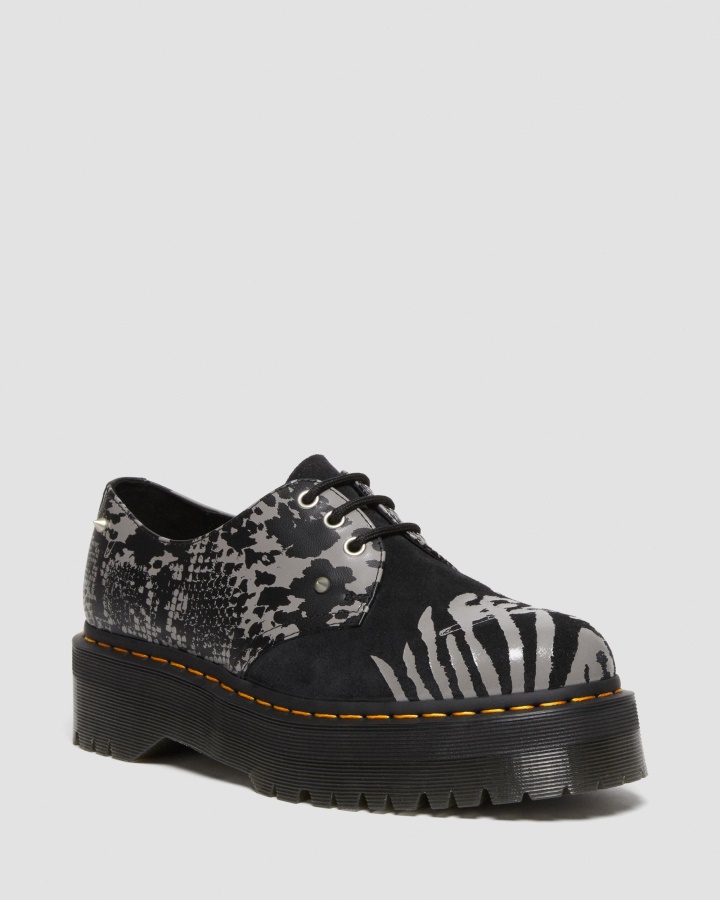 Pantofi Cu Platformă Dr.martens Romania 1461 Animal Clash Din Piele și Piele Intoarsă Negru+gri