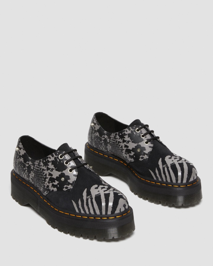 Pantofi Cu Platformă Dr.martens Romania 1461 Animal Clash Din Piele și Piele Intoarsă Negru+gri