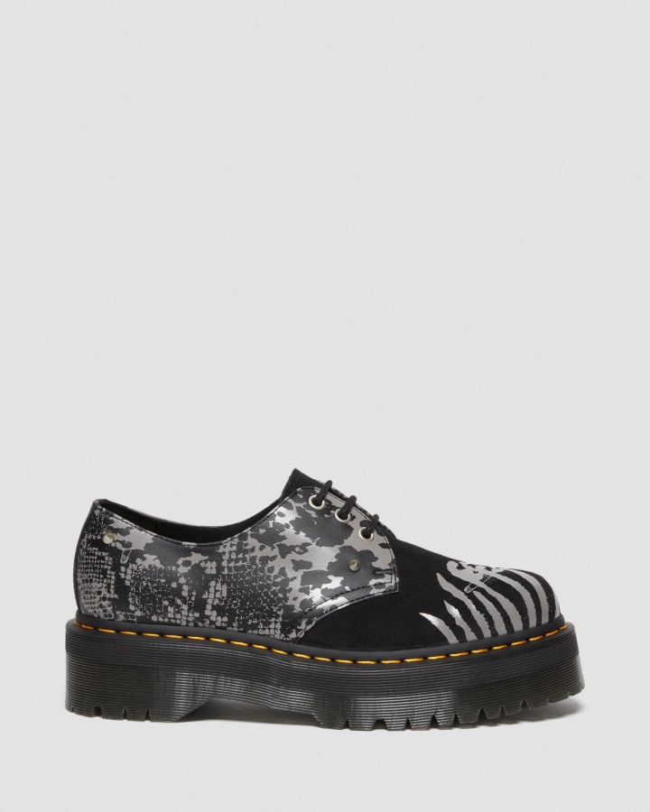 Pantofi Cu Platformă Dr.martens Romania 1461 Animal Clash Din Piele și Piele Intoarsă Negru+gri