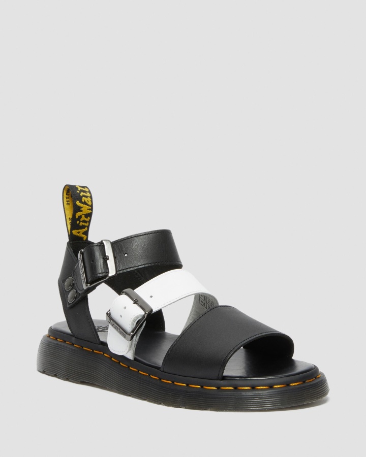 Sandale Cu Curea Din Piele Contrast Grifon Dr.martens Romania Negru+alb Softy T