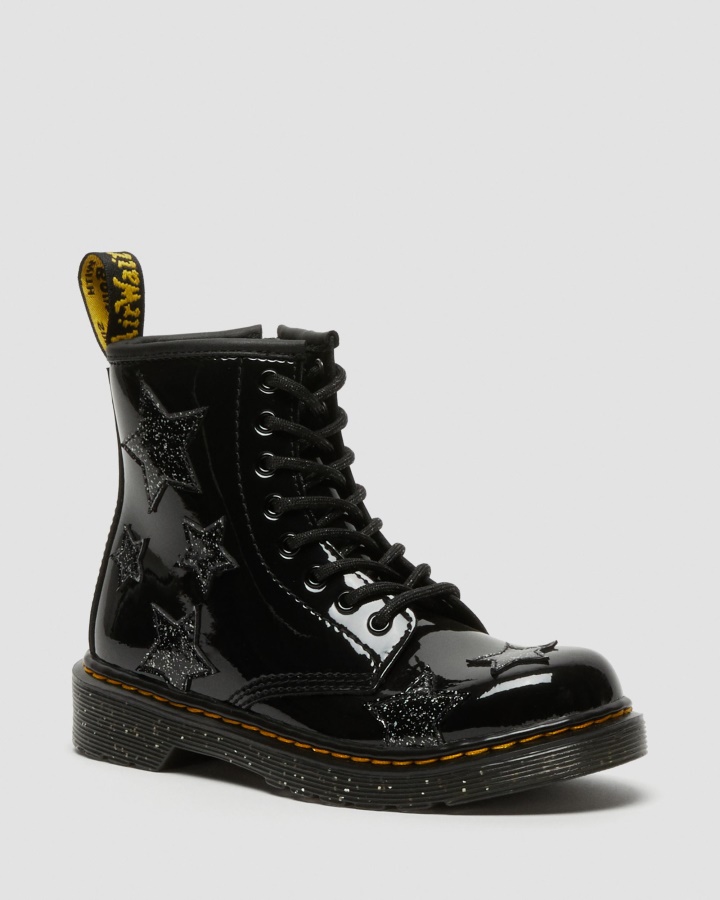 Cizme Junior 1460 Glitter Star Patent Cu șireturi Dr.martens Romania Lamper Negru + Sclipici Cosmic