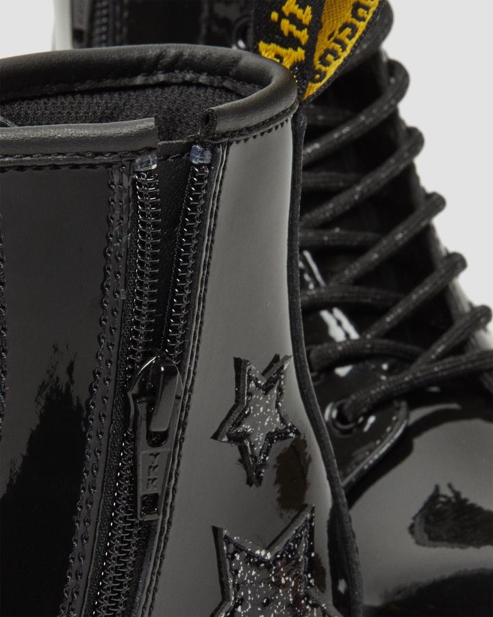 Cizme Junior 1460 Glitter Star Patent Cu șireturi Dr.martens Romania Lamper Negru + Sclipici Cosmic