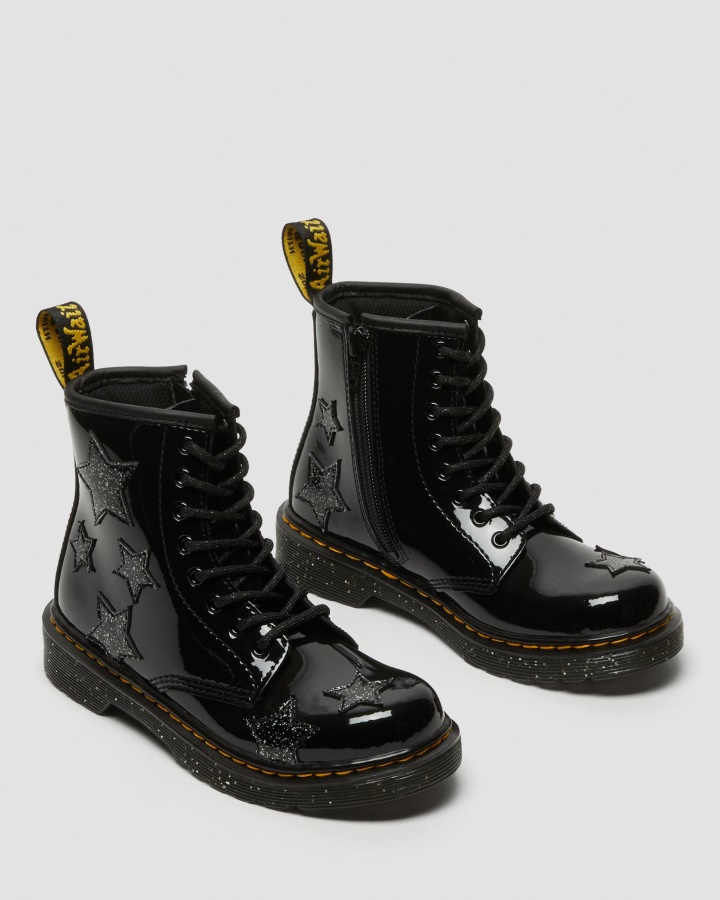 Cizme Junior 1460 Glitter Star Patent Cu șireturi Dr.martens Romania Lamper Negru + Sclipici Cosmic