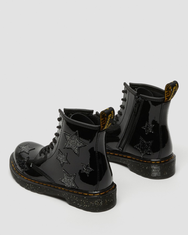 Cizme Junior 1460 Glitter Star Patent Cu șireturi Dr.martens Romania Lamper Negru + Sclipici Cosmic