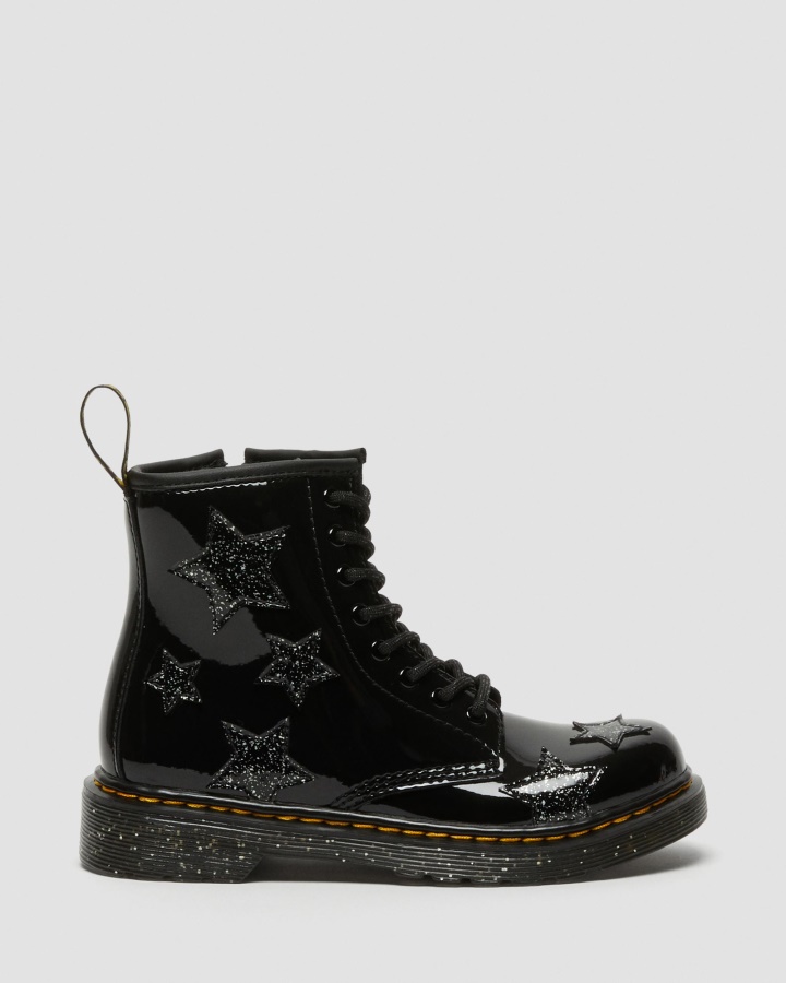 Cizme Junior 1460 Glitter Star Patent Cu șireturi Dr.martens Romania Lamper Negru + Sclipici Cosmic