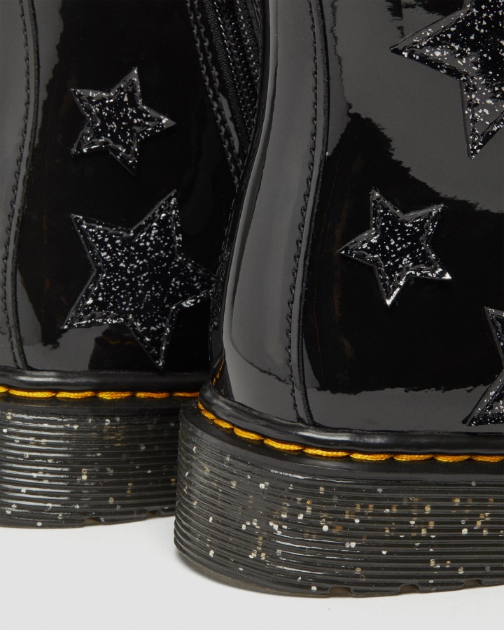 Cizme Junior 1460 Glitter Star Patent Cu șireturi Dr.martens Romania Lamper Negru + Sclipici Cosmic