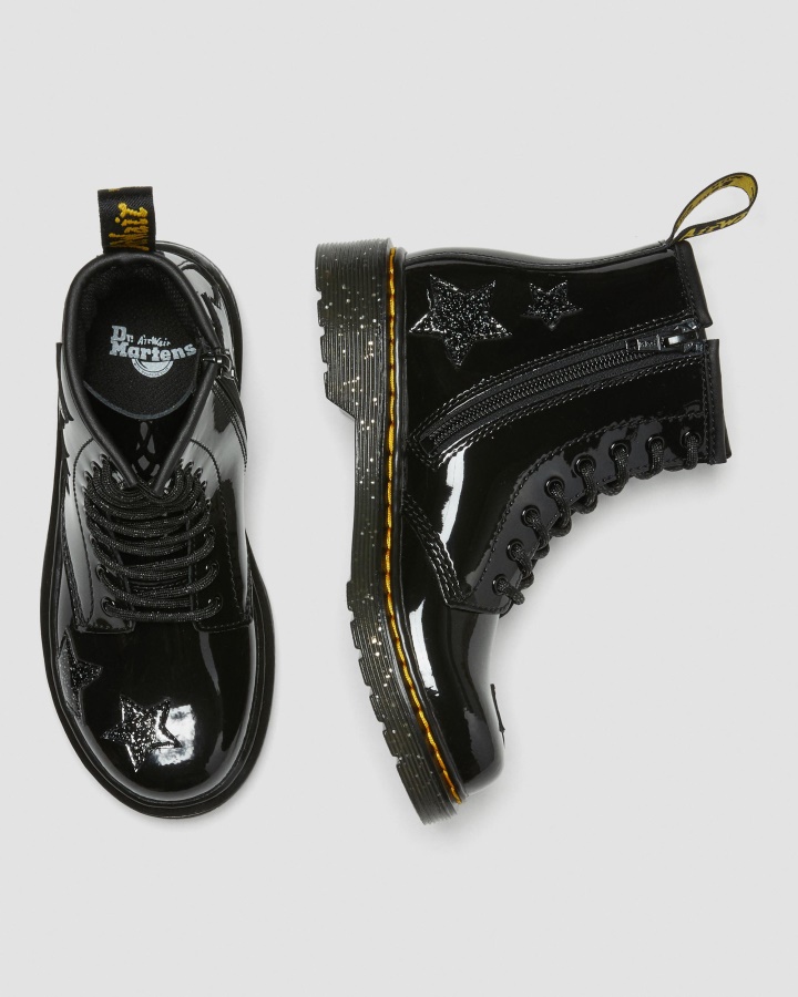 Cizme Junior 1460 Glitter Star Patent Cu șireturi Dr.martens Romania Lamper Negru + Sclipici Cosmic