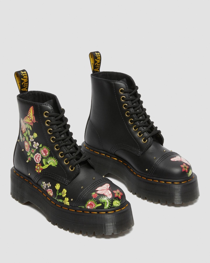 Negru+multi Backhand Dr.martens Romania Sinclair Floral Bloom Piele Cizme Platforma