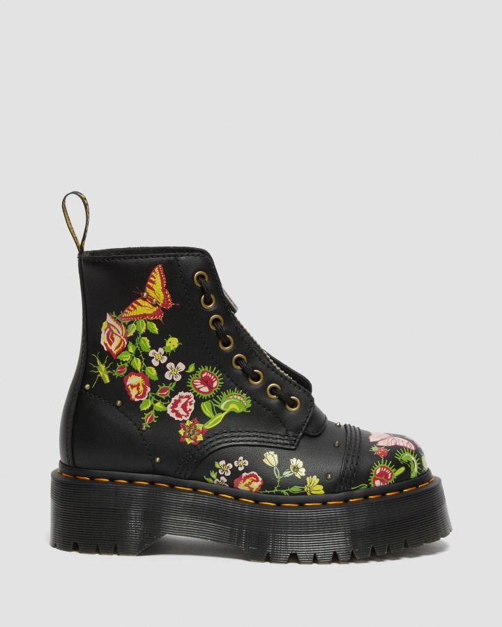 Negru+multi Backhand Dr.martens Romania Sinclair Floral Bloom Piele Cizme Platforma