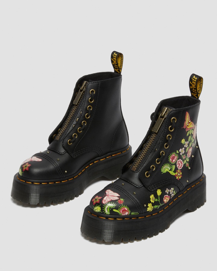 Negru+multi Backhand Dr.martens Romania Sinclair Floral Bloom Piele Cizme Platforma