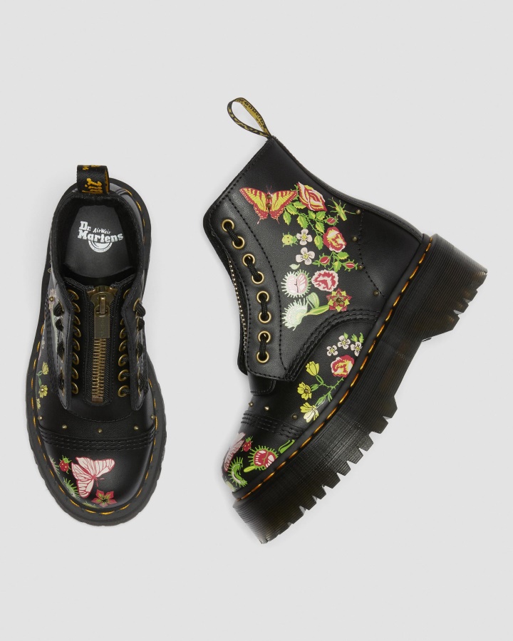 Negru+multi Backhand Dr.martens Romania Sinclair Floral Bloom Piele Cizme Platforma