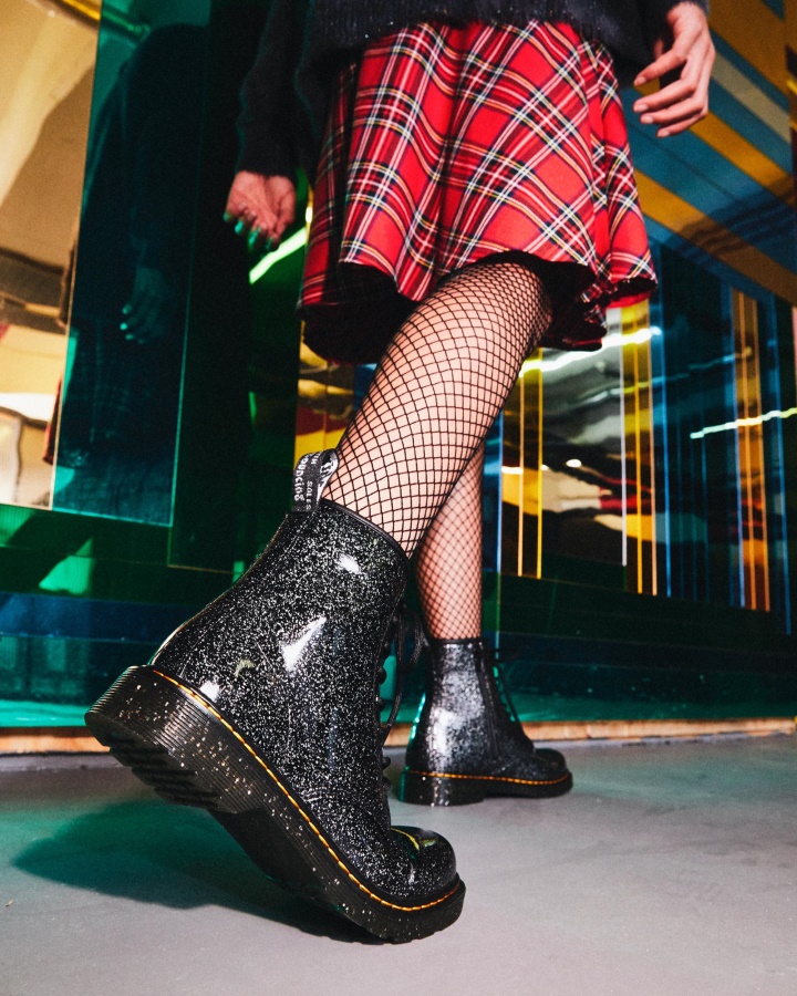 Tineret 1460 Cizme Cu Siret Cu Sclipici Dr.martens Romania Black Cosmic Glitter