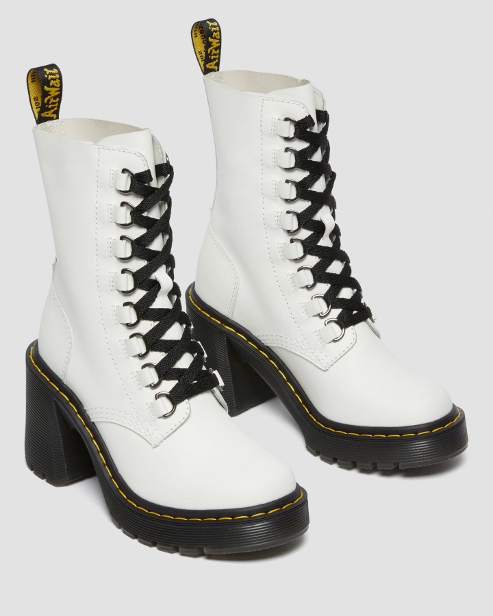 Dr.martens Romania Cizme Cu Siret Cu Toc Evazat Din Piele Chesney Sendal Alb