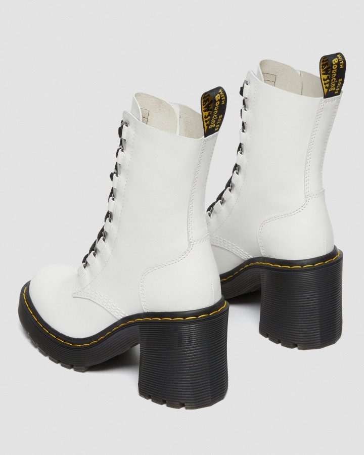 Dr.martens Romania Cizme Cu Siret Cu Toc Evazat Din Piele Chesney Sendal Alb
