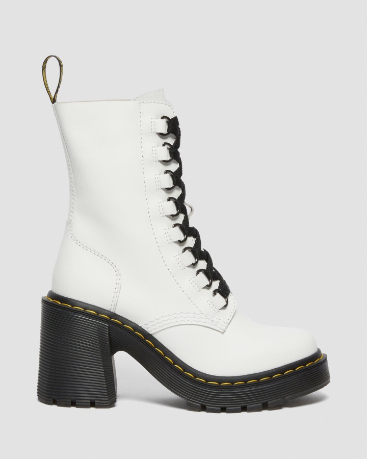 Dr.martens Romania Cizme Cu Siret Cu Toc Evazat Din Piele Chesney Sendal Alb