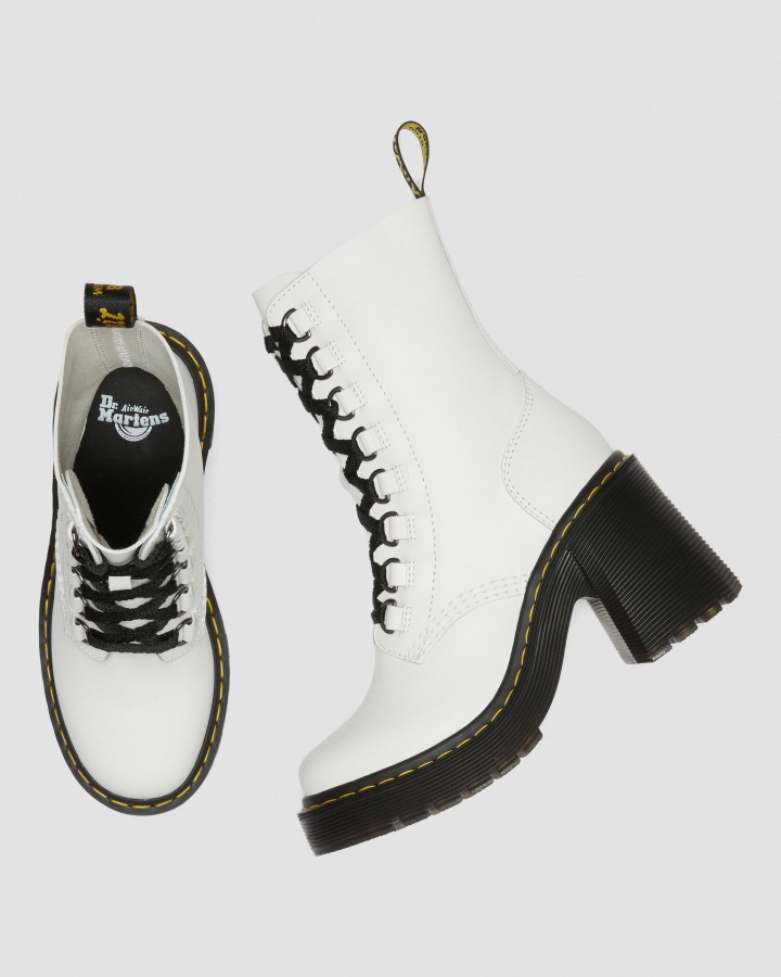 Dr.martens Romania Cizme Cu Siret Cu Toc Evazat Din Piele Chesney Sendal Alb
