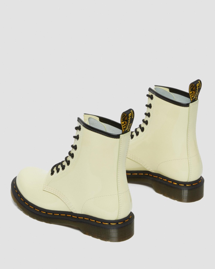 1460 Cizme De Dama Din Piele Lacuita Cu Siret Dr.martens Romania Crem Lamper