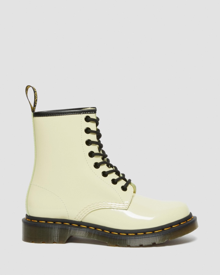 1460 Cizme De Dama Din Piele Lacuita Cu Siret Dr.martens Romania Crem Lamper