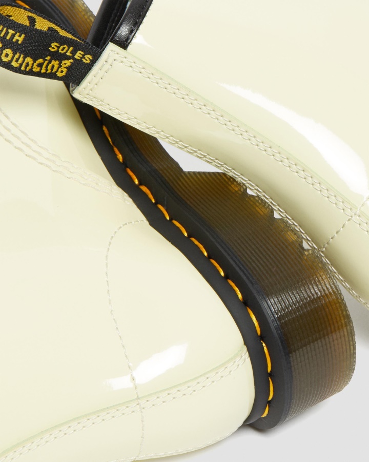 1460 Cizme De Dama Din Piele Lacuita Cu Siret Dr.martens Romania Crem Lamper