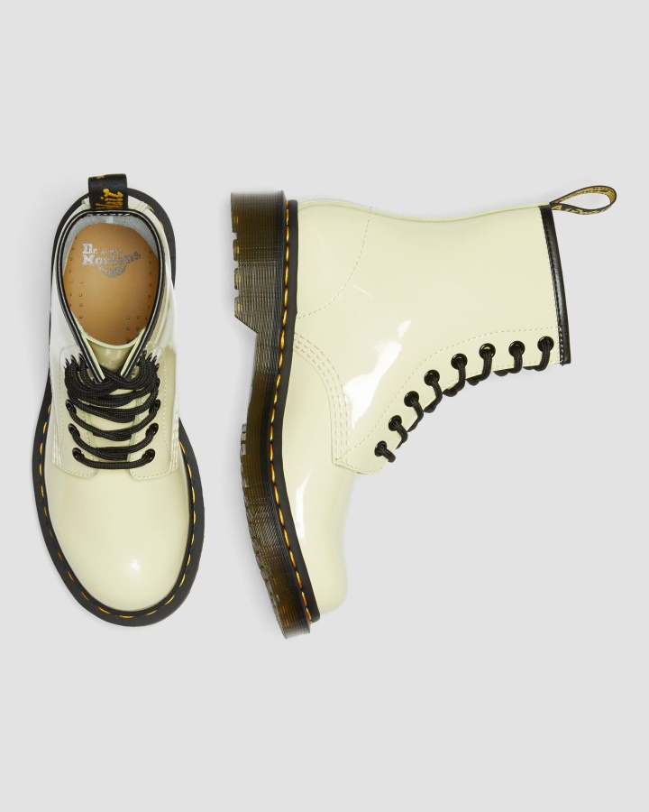1460 Cizme De Dama Din Piele Lacuita Cu Siret Dr.martens Romania Crem Lamper