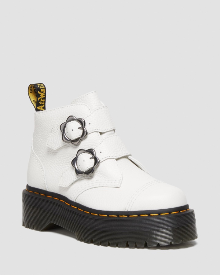 Cizme Cu Platforma Din Piele Cu Catarama Flori Devon Din Piele Nappa Frezata Alb Dr.martens Romania