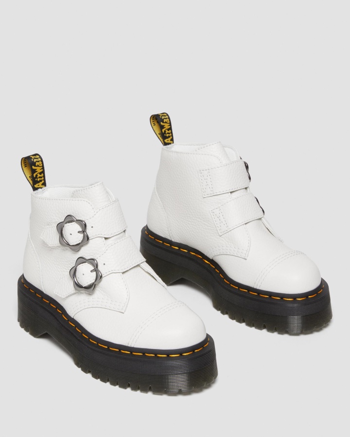 Cizme Cu Platforma Din Piele Cu Catarama Flori Devon Din Piele Nappa Frezata Alb Dr.martens Romania