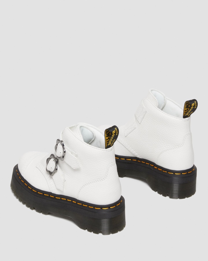 Cizme Cu Platforma Din Piele Cu Catarama Flori Devon Din Piele Nappa Frezata Alb Dr.martens Romania