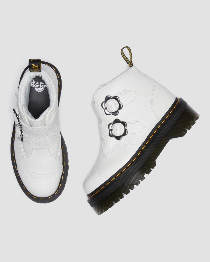 Cizme Cu Platforma Din Piele Cu Catarama Flori Devon Din Piele Nappa Frezata Alb Dr.martens Romania