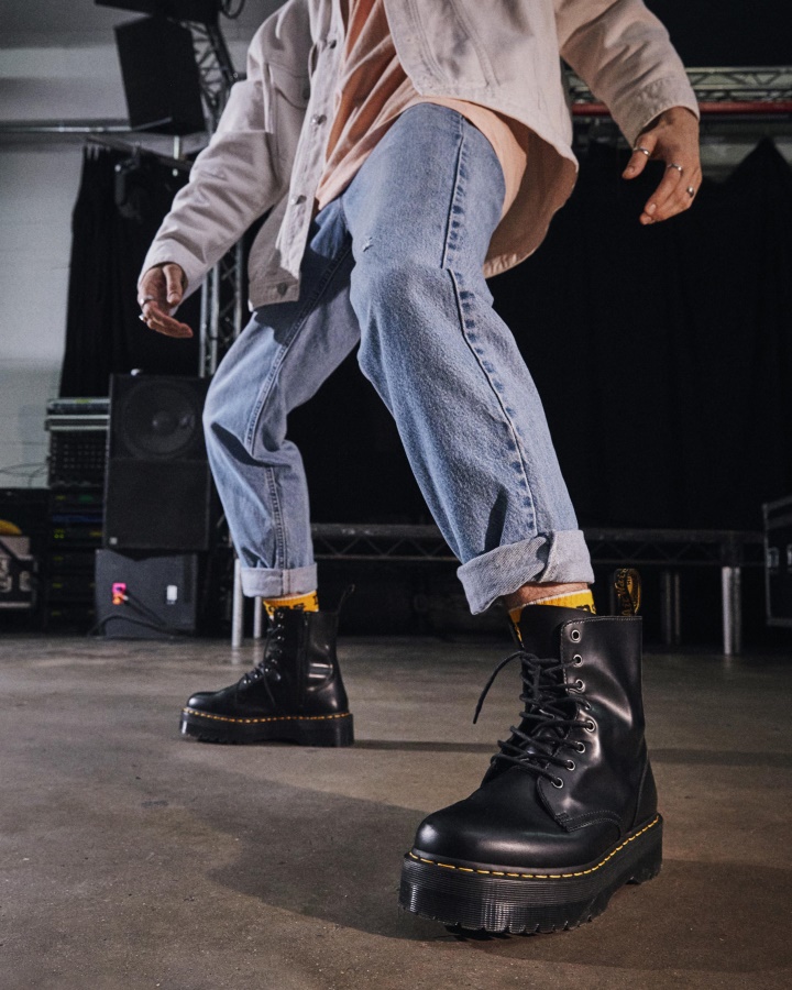 Dr.martens Romania Neagra Lustruita Neteda Jadon Piele Neteda Cizme Cu Platforma