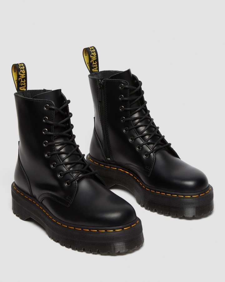 Dr.martens Romania Neagra Lustruita Neteda Jadon Piele Neteda Cizme Cu Platforma
