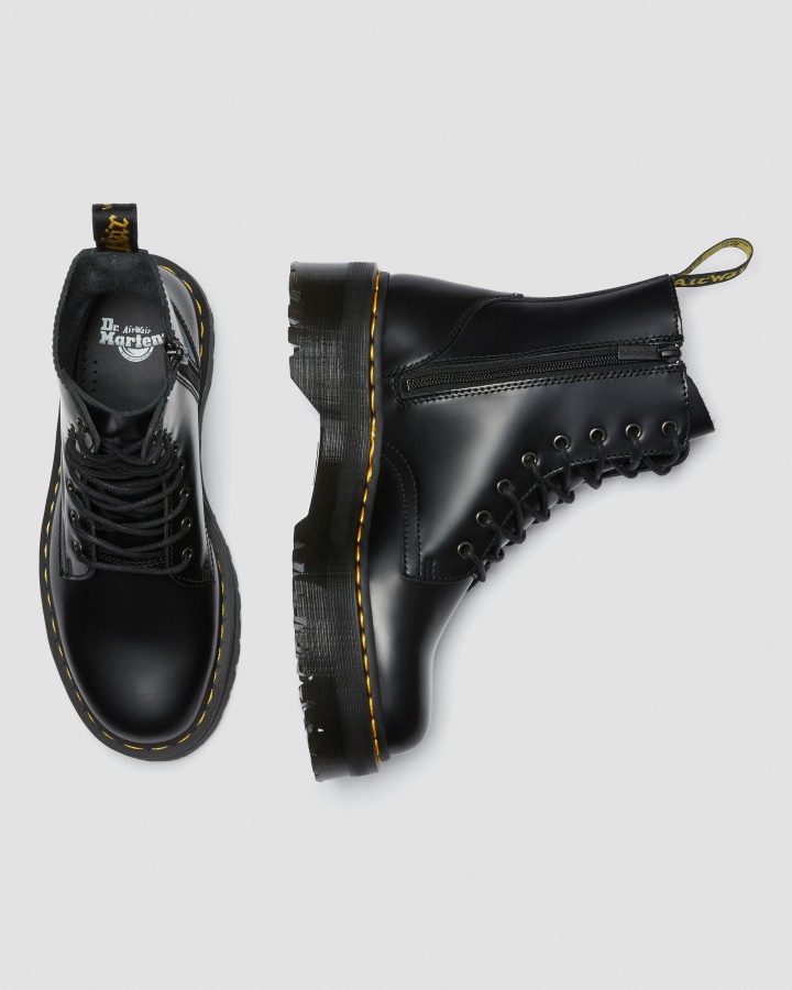 Dr.martens Romania Neagra Lustruita Neteda Jadon Piele Neteda Cizme Cu Platforma