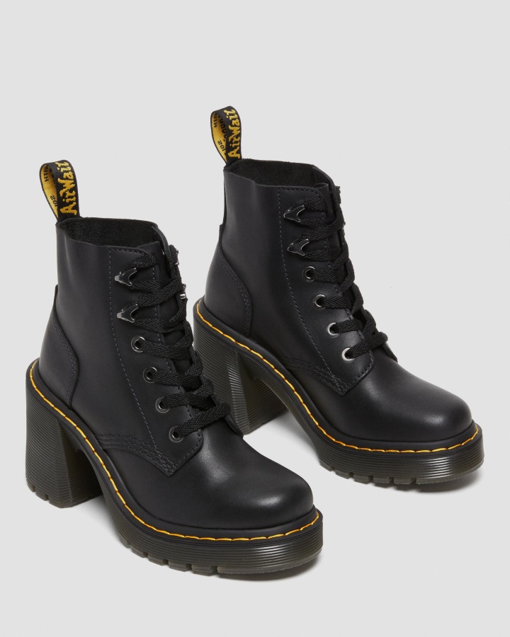 Jesy Sendal Cizme Cu Siret Din Piele Cu Toc Evazat Negru Sendal Dr.martens Romania