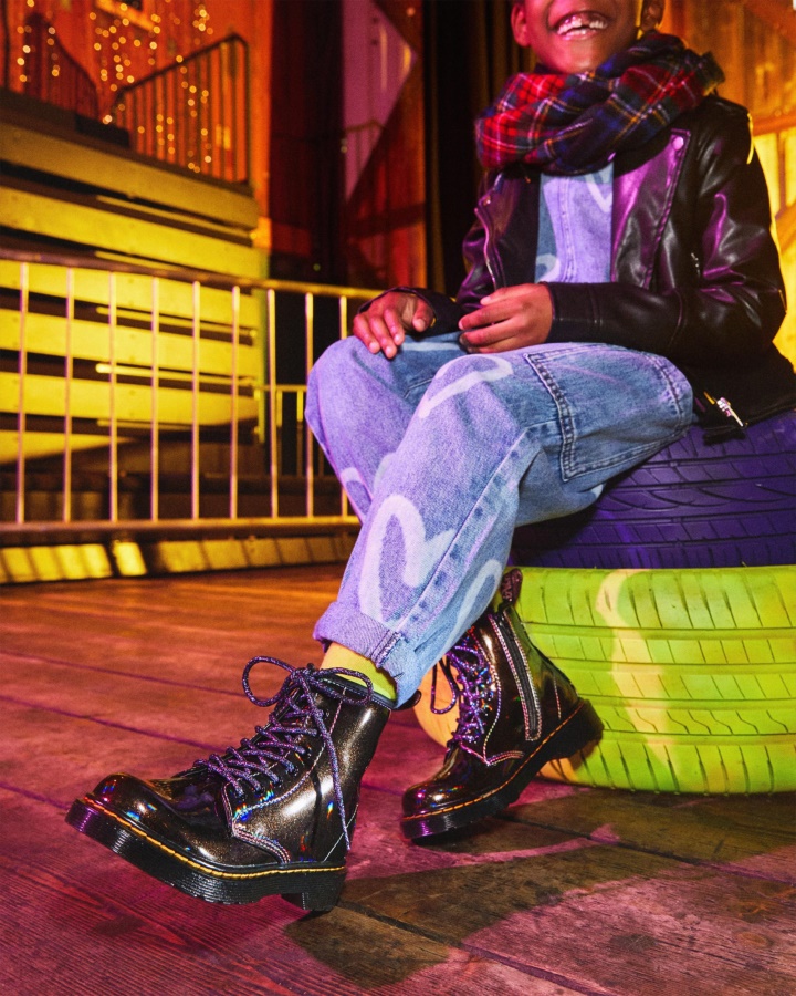 Cizme Junior 1460 Sparkle Rays Cu Siret Negru Lightshow Dr.martens Romania